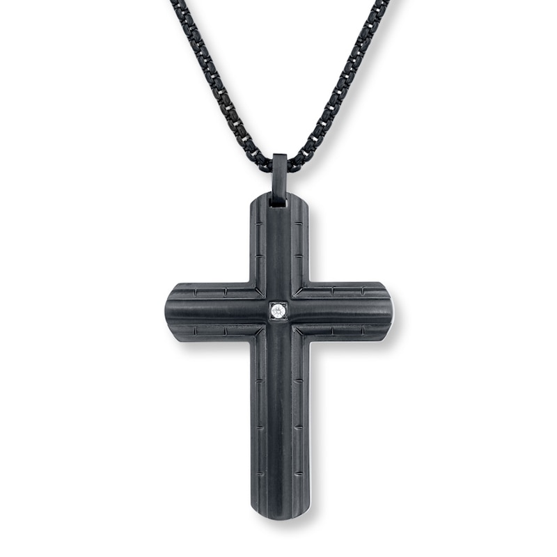 Main Image 1 of Men's Cross Necklace Diamond Accent Stainless Steel