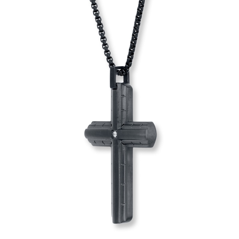 Main Image 2 of Men's Cross Necklace Diamond Accent Stainless Steel