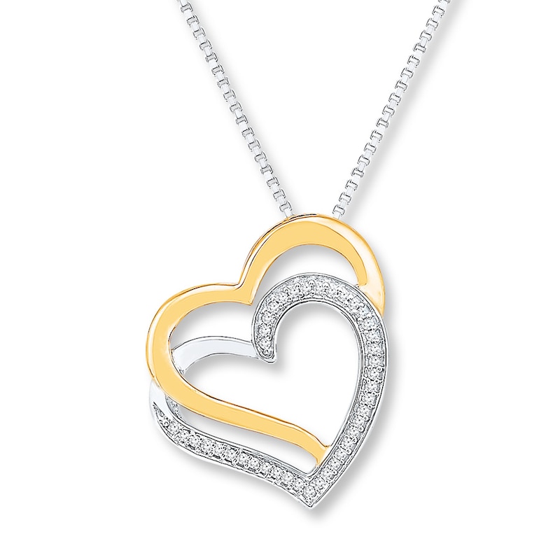 Main Image 1 of Heart Necklace 1/15 ct tw Diamonds Sterling Silver & 10K Yellow Gold 18&quot;