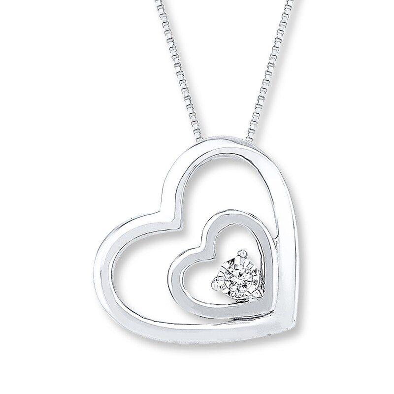 Double Heart Necklace Diamond Accent Sterling Silver 18"