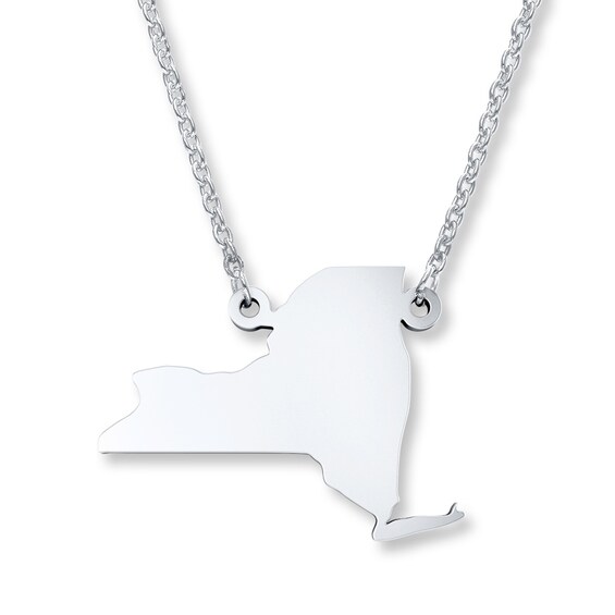 Custom New York Necklace New York Pendant Necklace Sterling Silver New York Charm Necklace New York State Necklace Choose Your Font