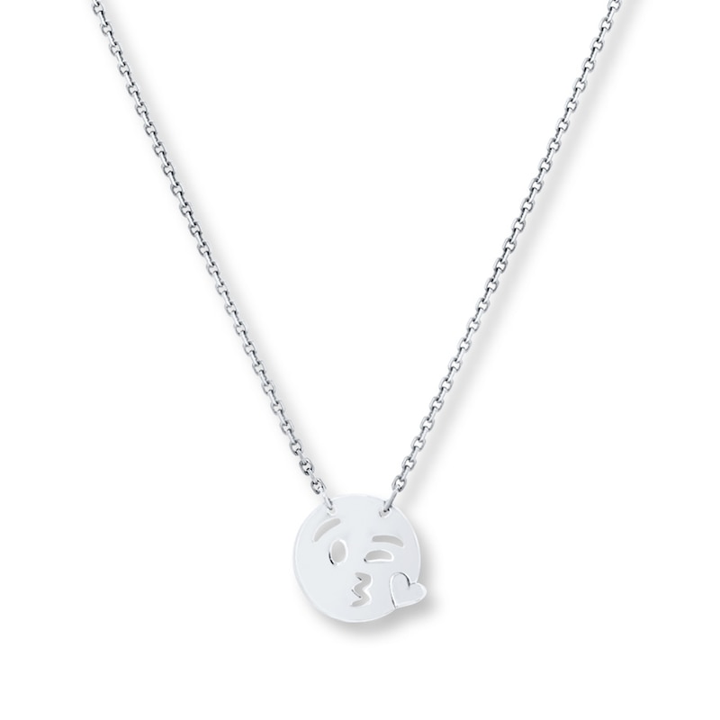 Main Image 1 of Young Teen Kiss Face Emoji Necklace Sterling Silver
