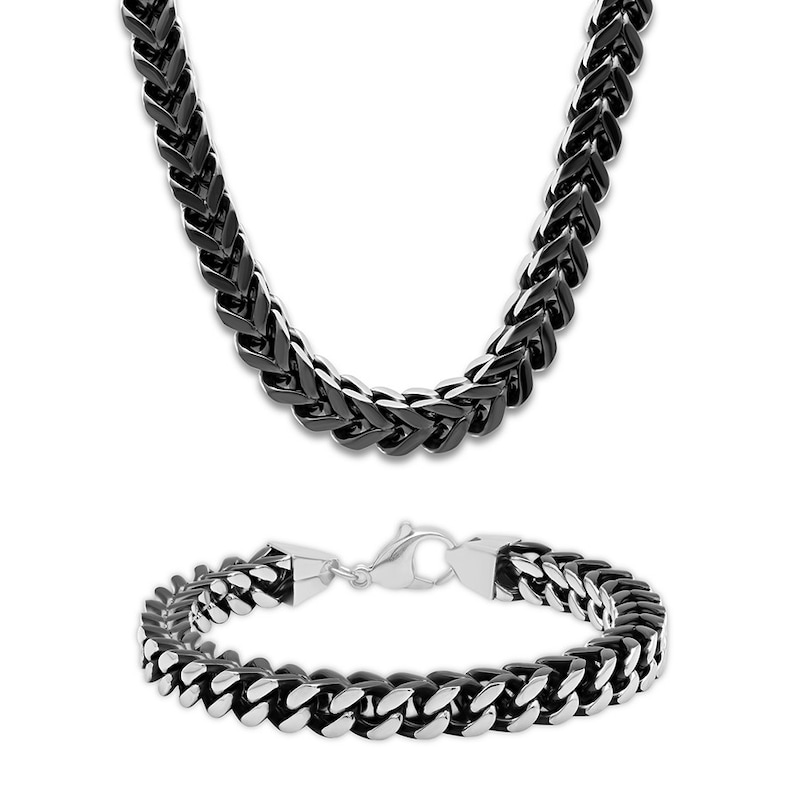 Main Image 1 of Solid Foxtail Chain Necklace & Bracelet Set Stainless Steel