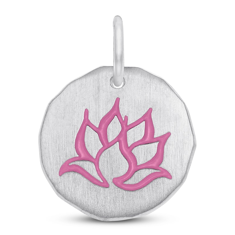 Lotus Flower Charm Pink Enamel Sterling Silver