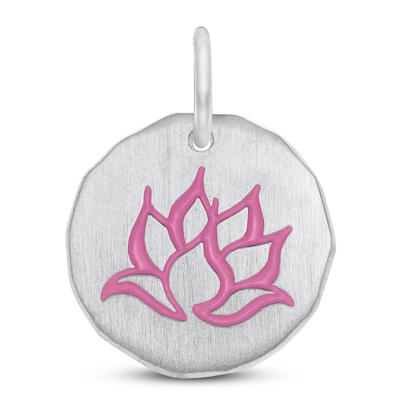 Main Image 1 of Lotus Flower Charm Pink Enamel Sterling Silver
