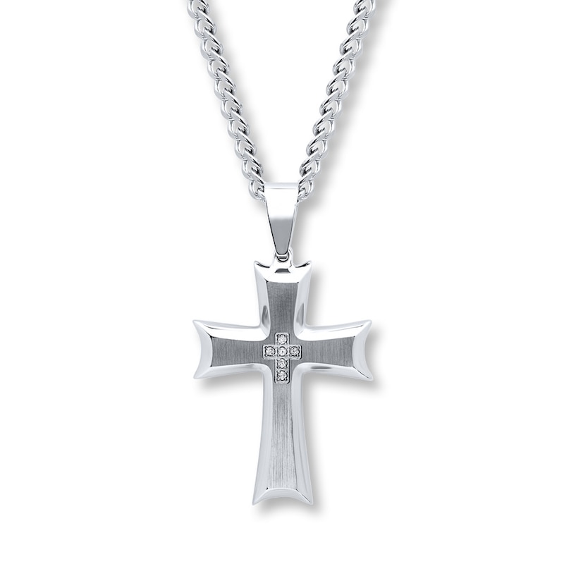 Main Image 1 of Men's Diamond Cross Necklace 1/20 ct tw Round-cut Stainless Steel 24&quot;