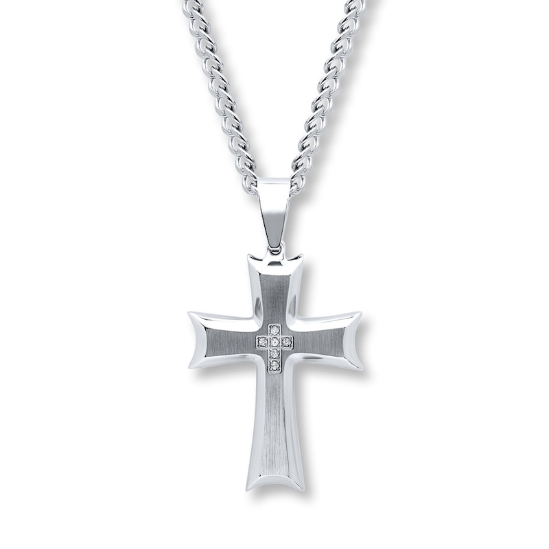 Men's Diamond Cross Necklace 1/20 ct tw Round-cut Stainless Steel 24"