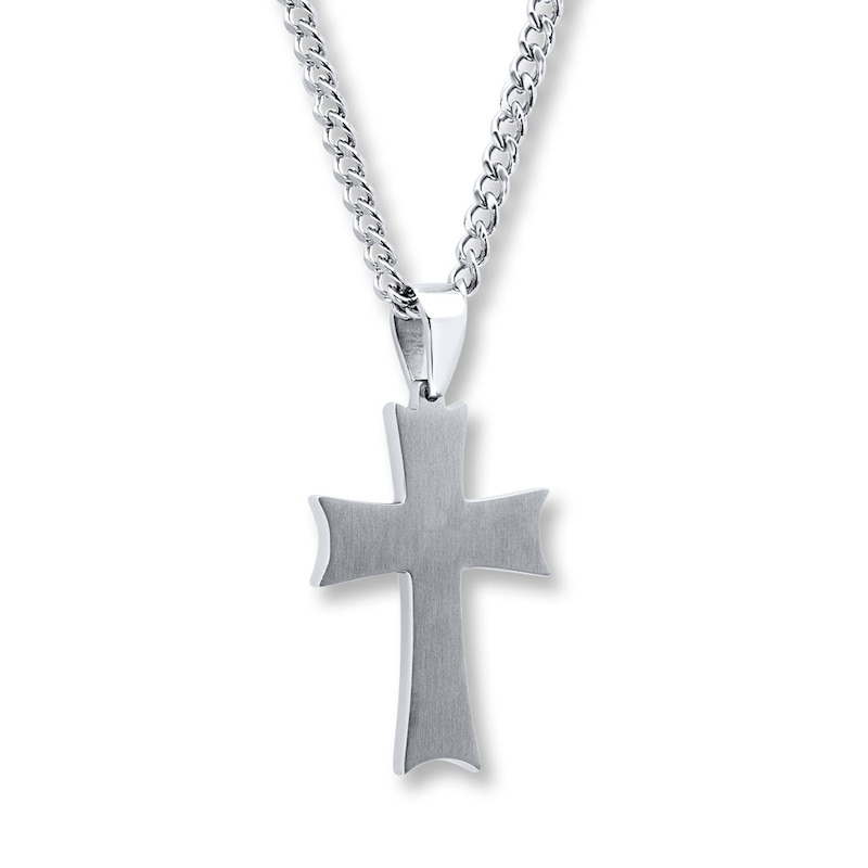 Main Image 4 of Men's Diamond Cross Necklace 1/20 ct tw Round-cut Stainless Steel 24&quot;