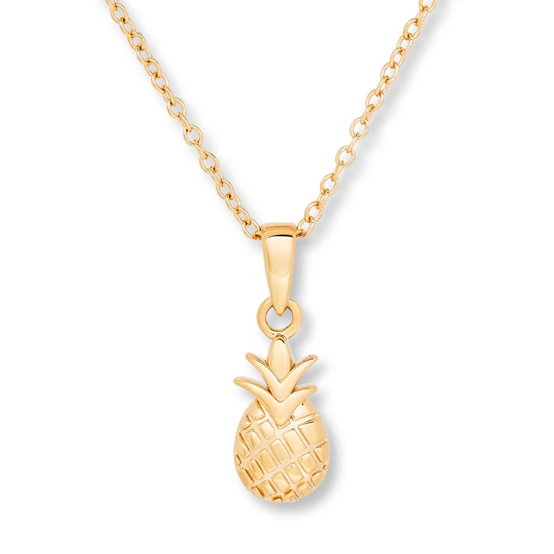 Young Teen Pineapple Necklace Sterling Silver & 14K Yellow Gold Plating