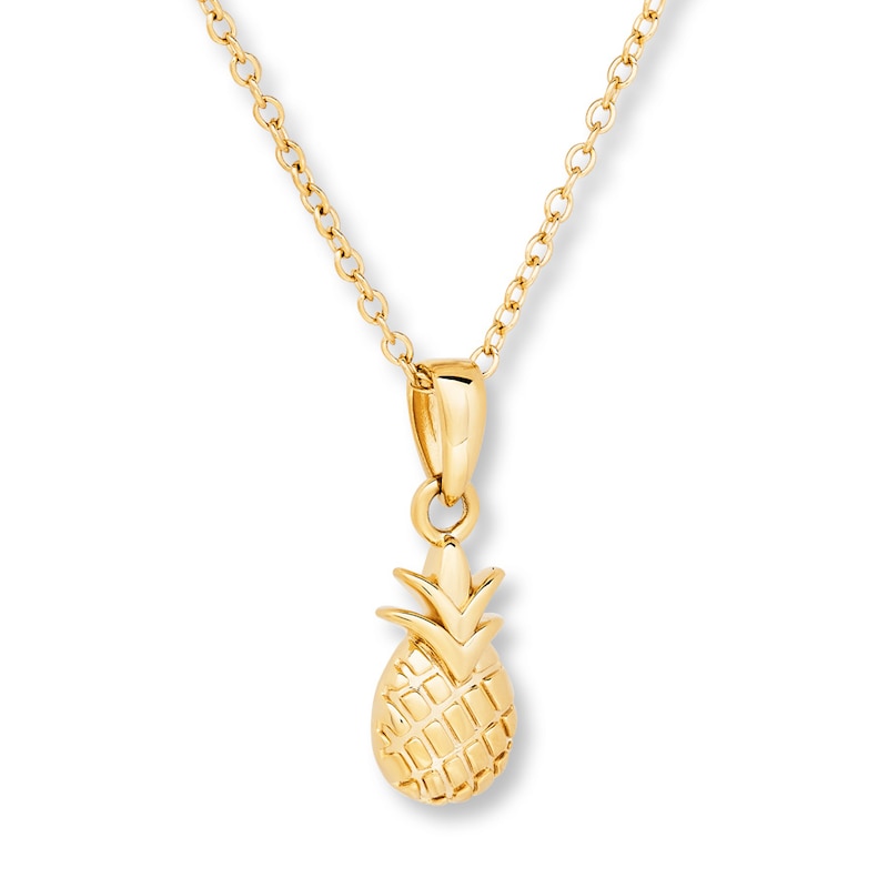 Young Teen Pineapple Necklace Sterling Silver & 14K Yellow Gold Plating