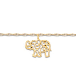 Elephant Anklet 10K Yellow Gold 9"