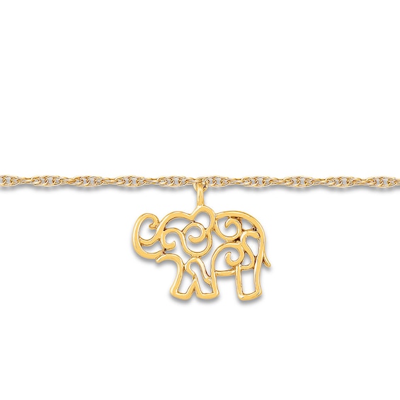 Elephant Anklet 10K Yellow Gold 9"