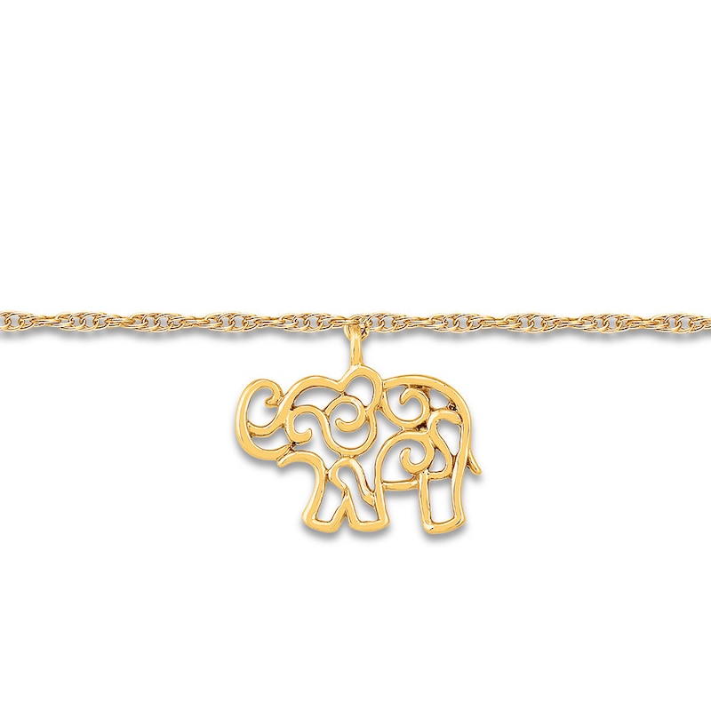 Main Image 1 of Elephant Anklet 10K Yellow Gold 9&quot;