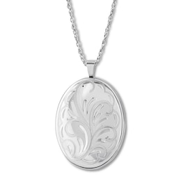 Oval Swirl Locket Necklace Sterling Silver 18&quot; Length