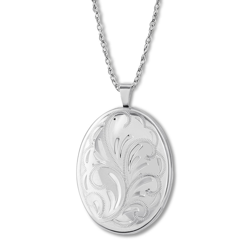 Main Image 1 of Oval Swirl Locket Necklace Sterling Silver 18&quot;