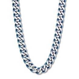 Curb Chain Necklace Solid Stainless Steel & Blue Ion-Plating 24"
