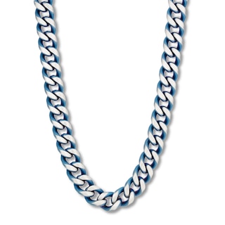 Curb Chain Necklace Solid Stainless Steel & Blue Ion-Plating 24"