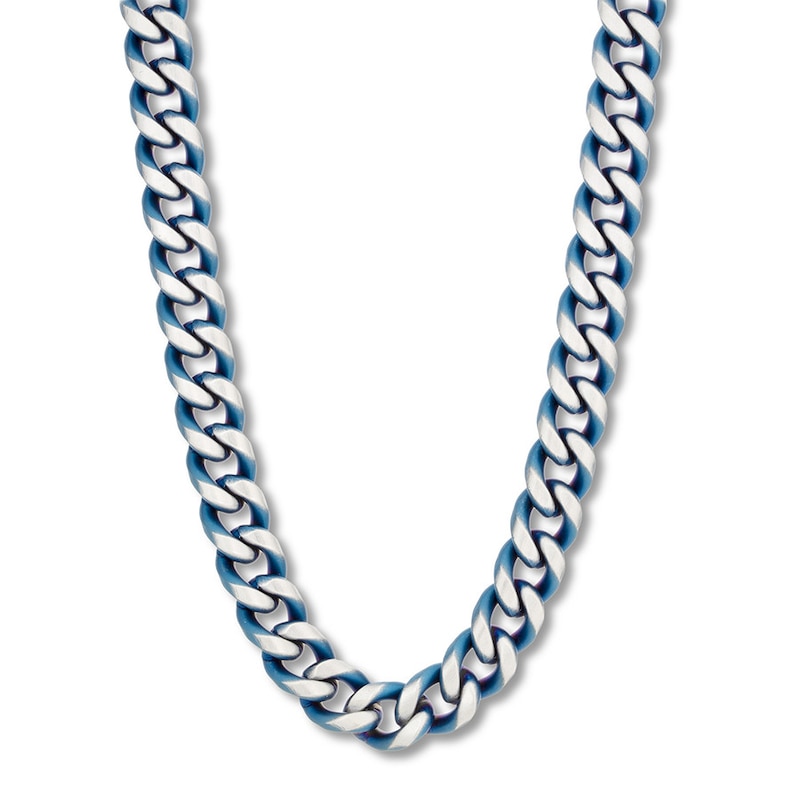 Solid Curb Chain Necklace Stainless Steel & Blue Ion-Plating 24"