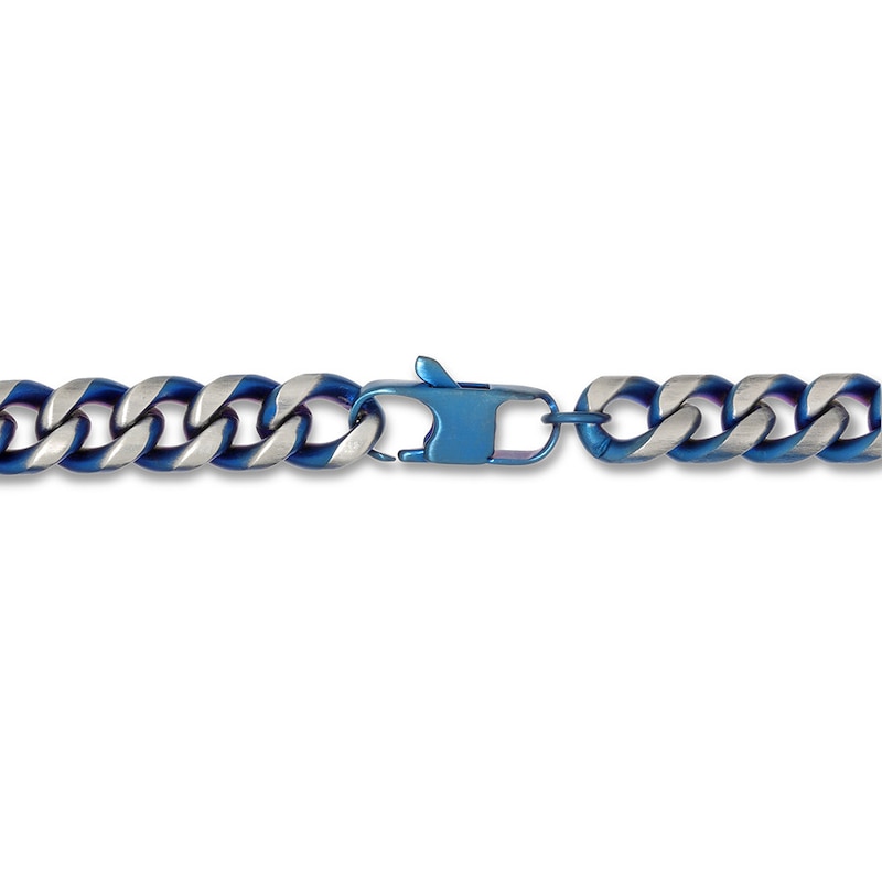 Solid Curb Chain Necklace Stainless Steel & Blue Ion-Plating 24"