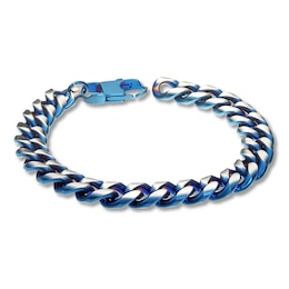 Curb Chain Bracelet Solid Stainless Steel/Blue Ion-Plating 8.5"