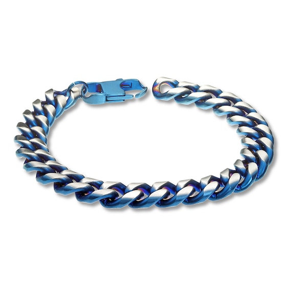 Curb Chain Bracelet Solid Stainless Steel/Blue Ion-Plating 8.5"