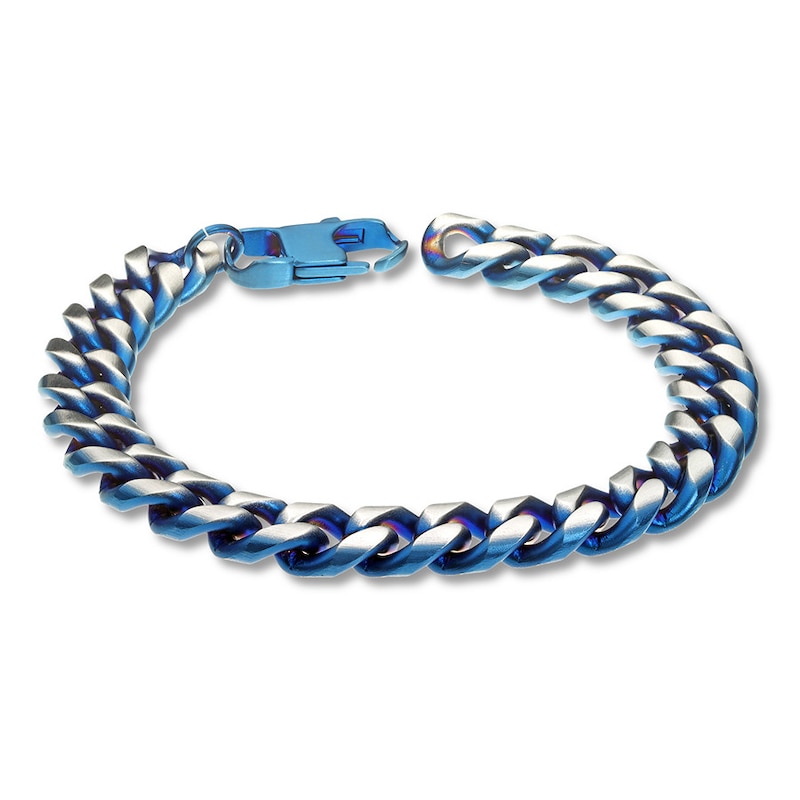 Main Image 1 of Curb Chain Bracelet Solid Stainless Steel/Blue Ion-Plating 8.5&quot;