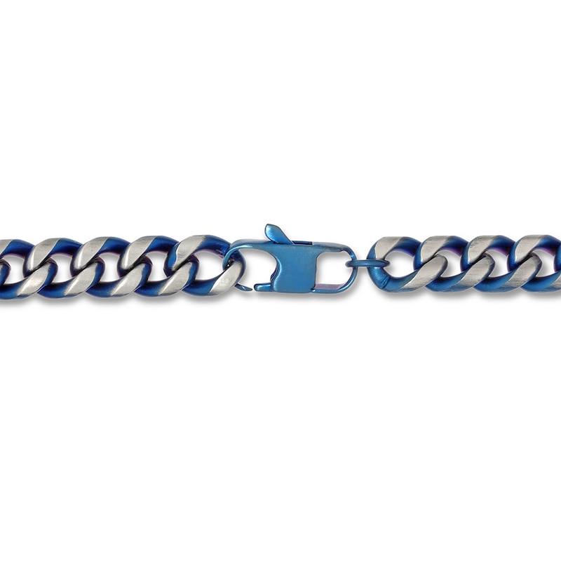 Main Image 2 of Curb Chain Bracelet Solid Stainless Steel/Blue Ion-Plating 8.5&quot;