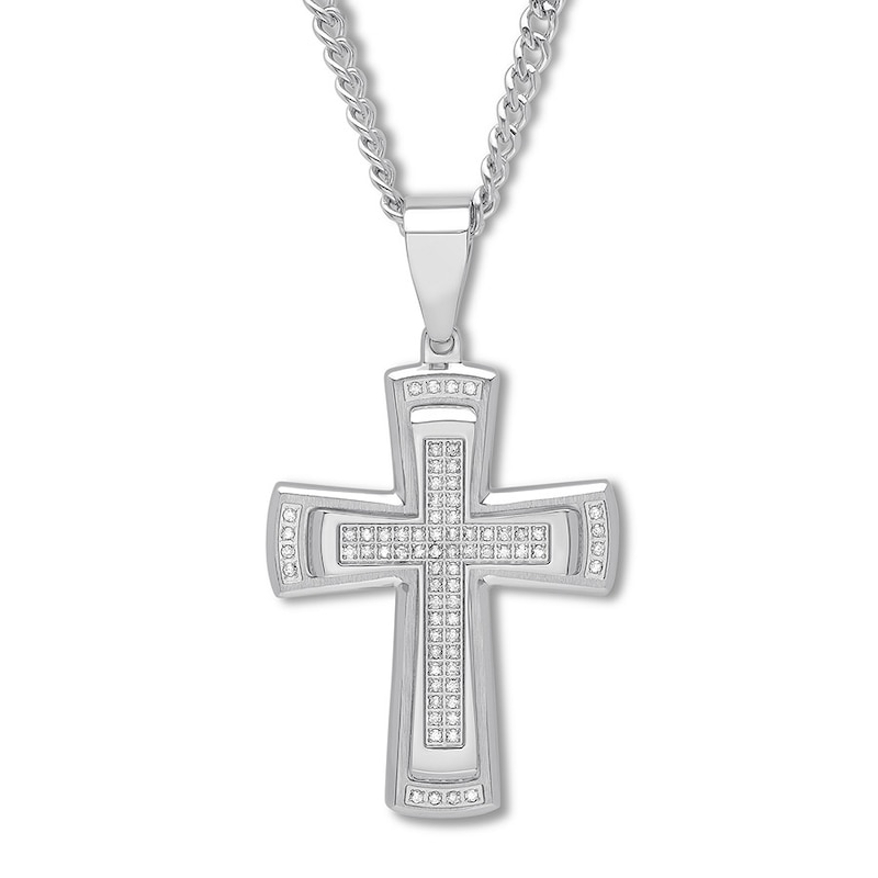 Main Image 1 of Men's Diamond Cross Necklace 3/8 ct tw Round-cut Stainless Steel 24&quot;