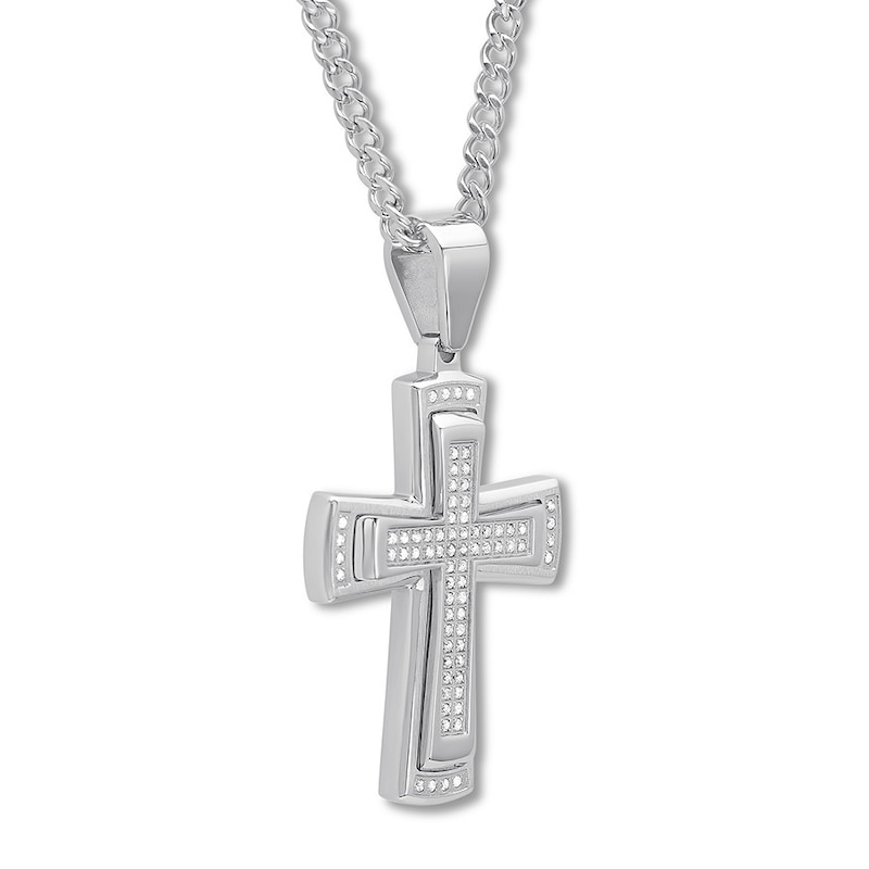 Main Image 2 of Men's Diamond Cross Necklace 3/8 ct tw Round-cut Stainless Steel 24&quot;