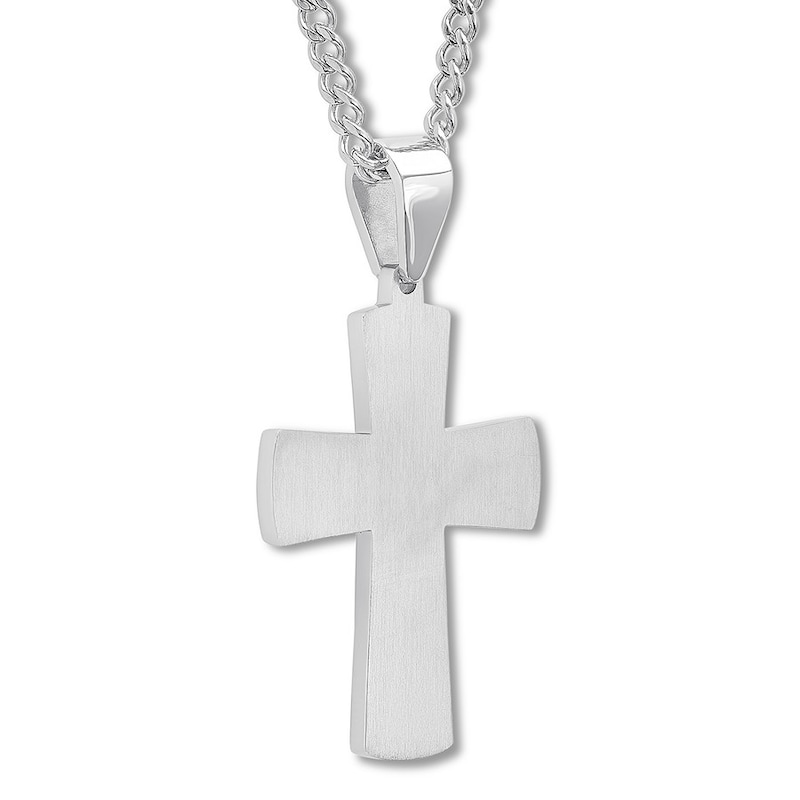 Main Image 3 of Men's Diamond Cross Necklace 3/8 ct tw Round-cut Stainless Steel 24&quot;