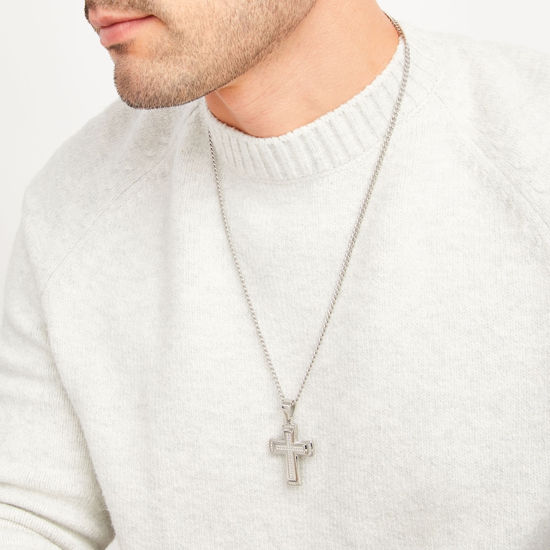 Main Image 4 of Men's Diamond Cross Necklace 3/8 ct tw Round-cut Stainless Steel 24&quot;
