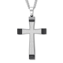 Men's Lord's Prayer Cross Necklace Stainless Steel 24&quot;