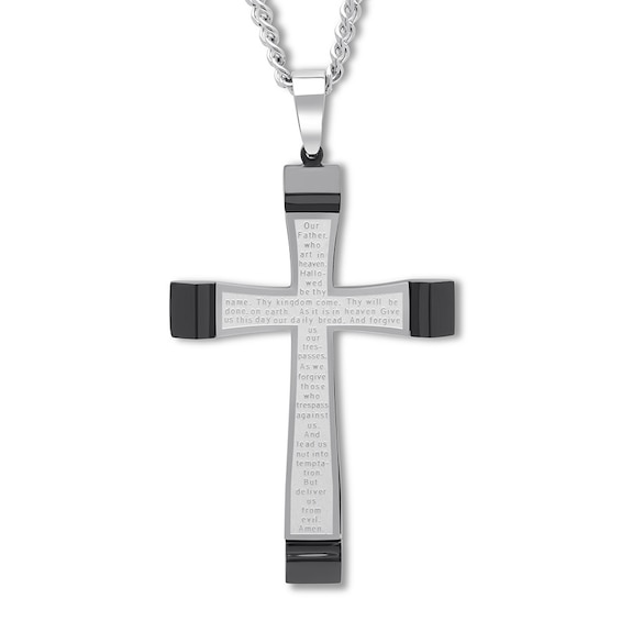 Kay Men's Lord's Prayer Cross Necklace Stainless Steel 24"