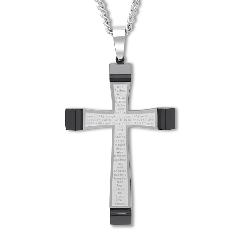 Main Image 1 of Men's Lord's Prayer Cross Necklace Stainless Steel 24&quot;
