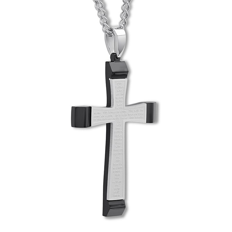 Men's Lord's Prayer Cross Necklace Stainless Steel 24"