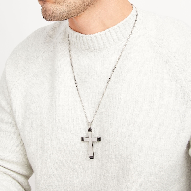 Main Image 4 of Men's Lord's Prayer Cross Necklace Stainless Steel 24&quot;