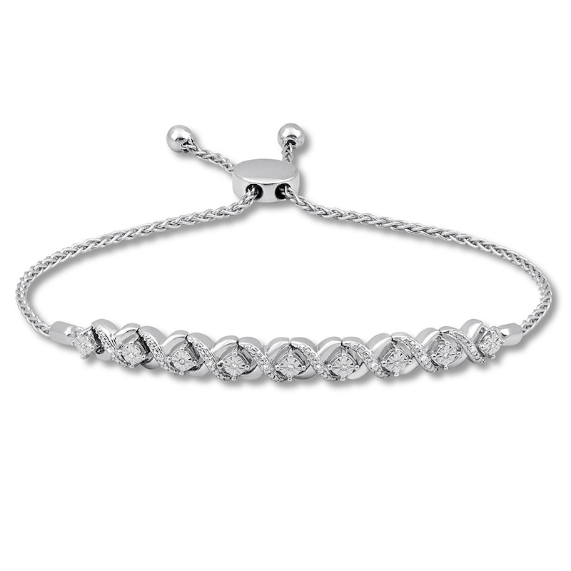Main Image 1 of Diamond Bolo Bracelet Sterling Silver 9.5&quot;