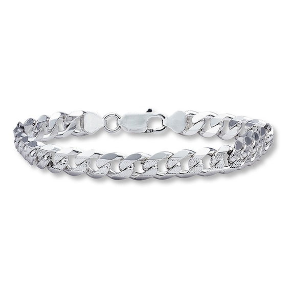 Solid Curb Link Bracelet Sterling Silver 8"