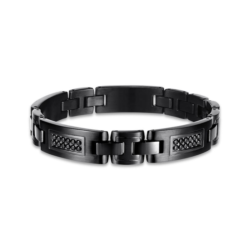 Main Image 1 of Men's Natural Black Sapphire Bracelet Stainless Steel 9&quot;
