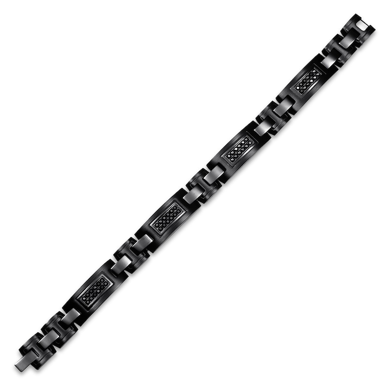 Main Image 2 of Men's Natural Black Sapphire Bracelet Stainless Steel 9&quot;