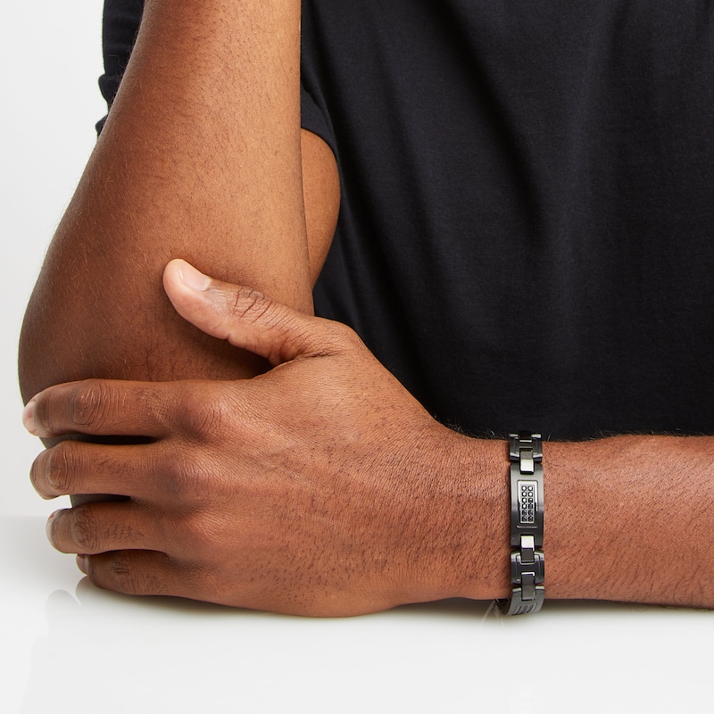 Main Image 3 of Men's Natural Black Sapphire Bracelet Stainless Steel 9&quot;