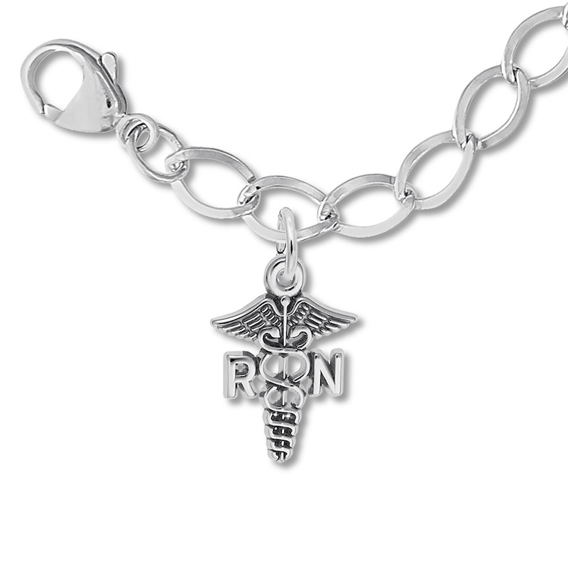 RN Caduceus Charm Bracelet Sterling Silver 7