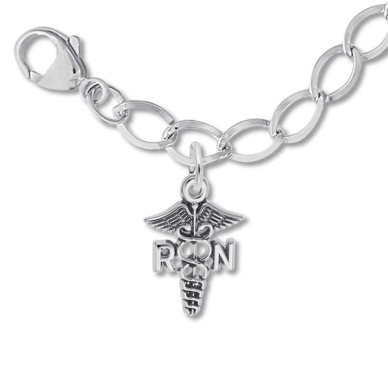 Main Image 1 of RN Caduceus Charm Bracelet Sterling Silver 7&quot;
