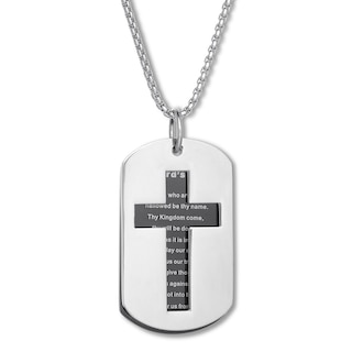 Dog Tag Cross Necklace Black Ion-Plated Stainless Steel 24