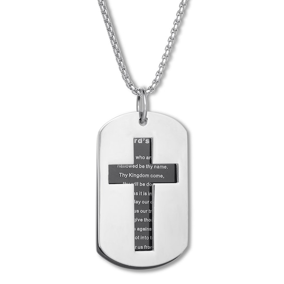 Dog Tag Cross Necklace Black Ion-Plated Stainless Steel 24
