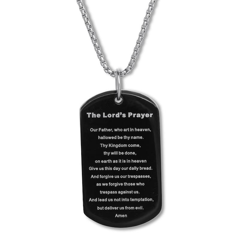 Dog Tag Cross Necklace Black Ion-Plated Stainless Steel 24"