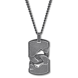 Dog Tag Necklace Black Ion-Plated Stainless Steel 24&quot;
