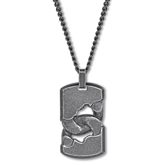 Dog Tag Necklace Black Ion-Plated Stainless Steel 24"