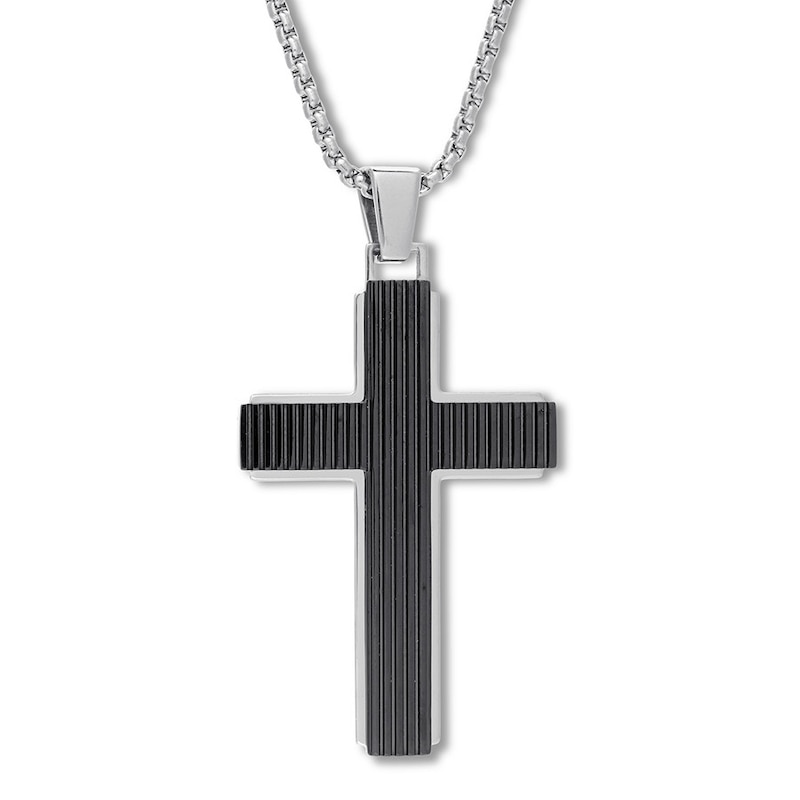 Cross Necklace Black Ion-Plated Stainless Steel 24"