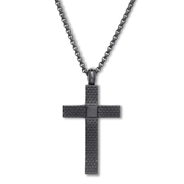 Cross Necklace Black Ion-Plated Stainless Steel 24&quot;
